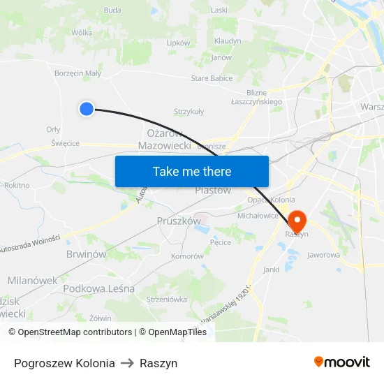 Pogroszew Kolonia to Raszyn map