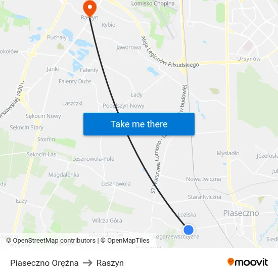 Piaseczno Orężna to Raszyn map