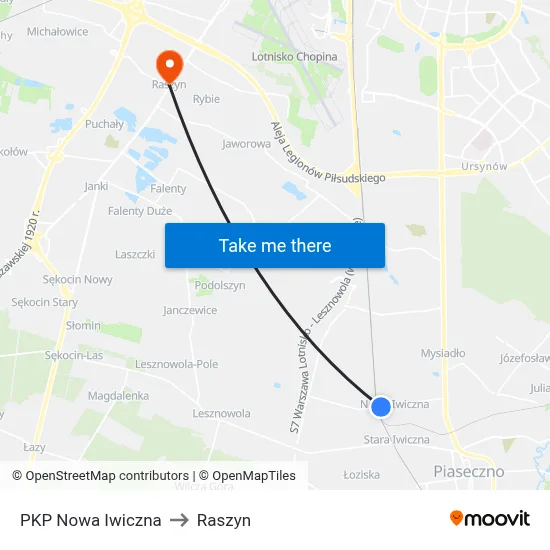 PKP Nowa Iwiczna to Raszyn map