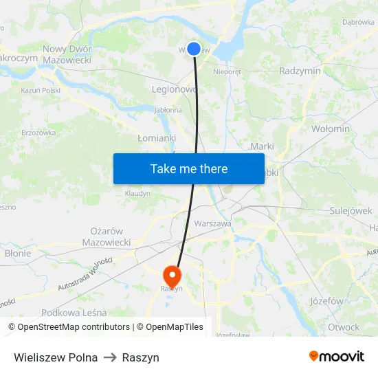 Wieliszew Polna to Raszyn map