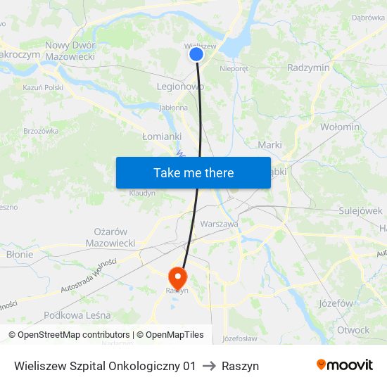 Wieliszew Szpital Onkologiczny 01 to Raszyn map