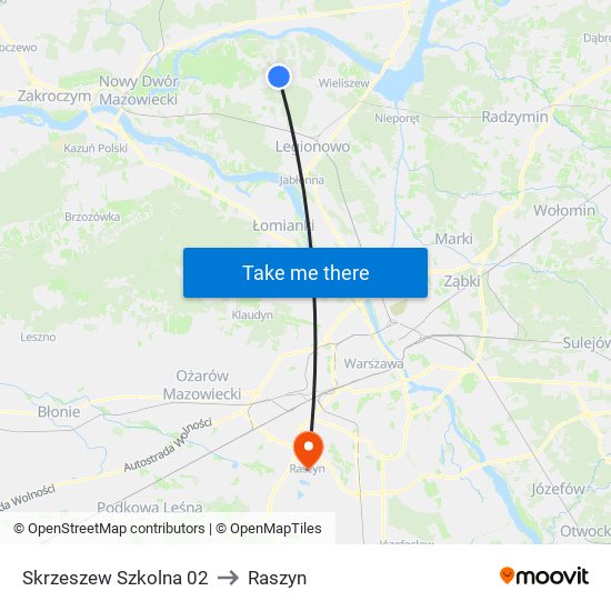 Skrzeszew Szkolna to Raszyn map