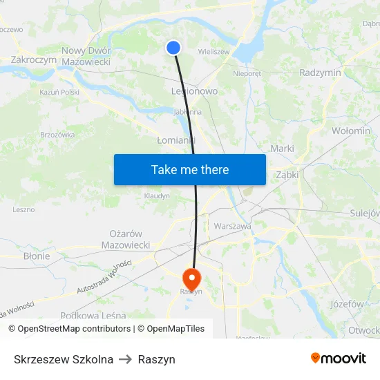 Skrzeszew Szkolna to Raszyn map