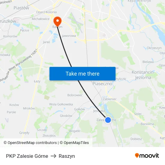 PKP Zalesie Górne to Raszyn map