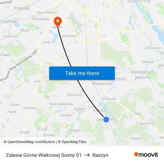 Zalesie Górne Wiekowej Sosny 01 to Raszyn map