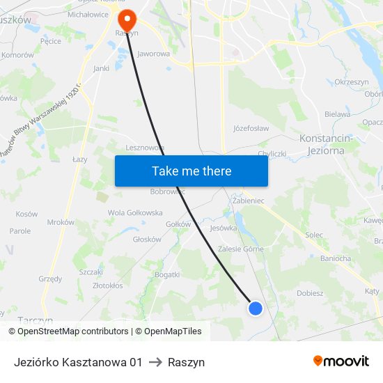 Jeziórko Kasztanowa 01 to Raszyn map