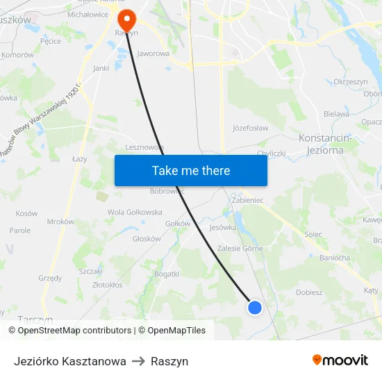 Jeziórko Kasztanowa to Raszyn map