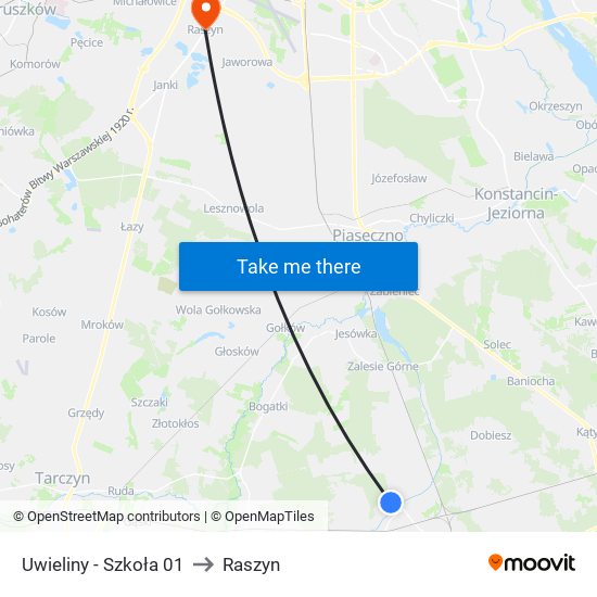 Uwieliny - Szkoła 01 to Raszyn map