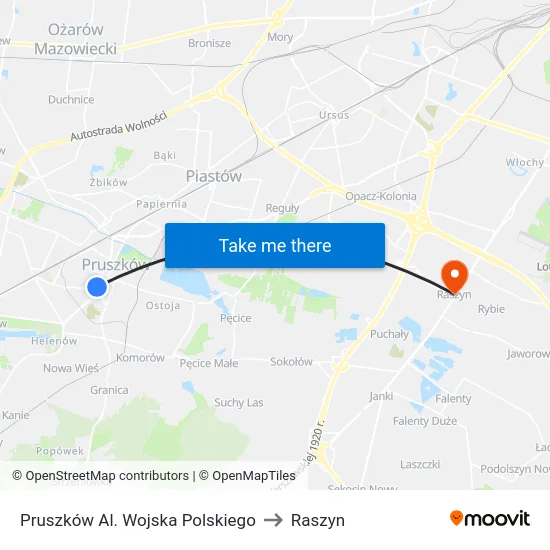 Pruszków Al. Wojska Polskiego to Raszyn map