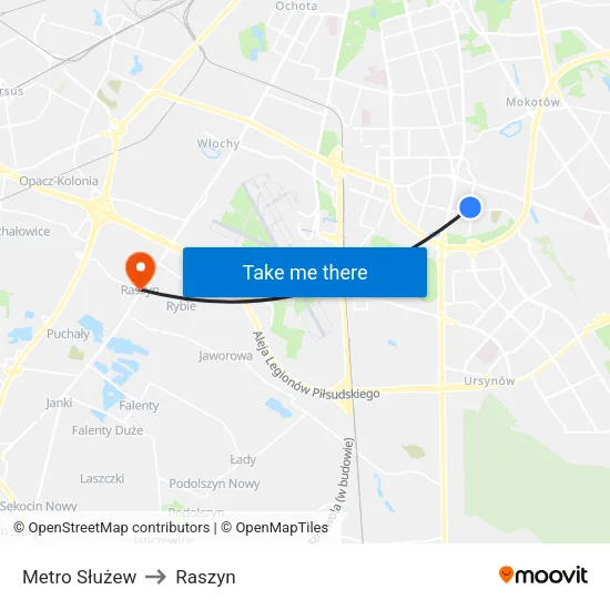 Metro Służew to Raszyn map