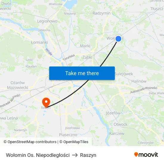 Wołomin Os. Niepodległości to Raszyn map