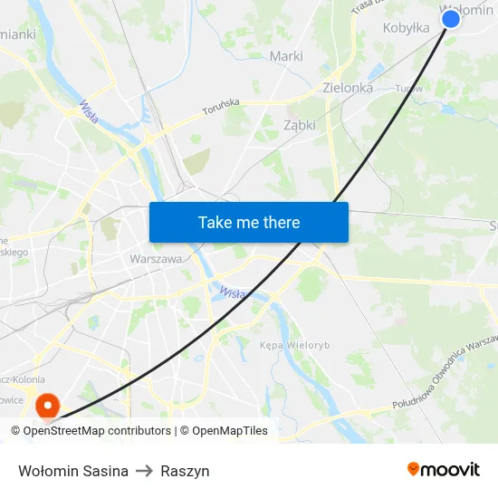 Wołomin Sasina to Raszyn map