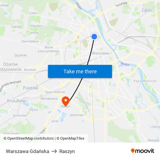 Warszawa Gdańska to Raszyn map