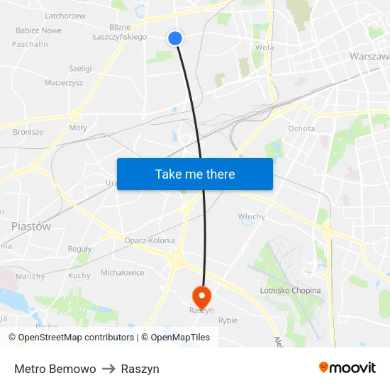 Metro Bemowo to Raszyn map