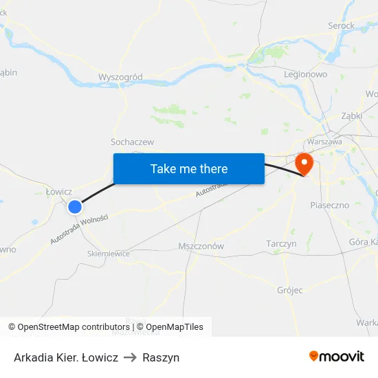 Arkadia Kier. Łowicz to Raszyn map