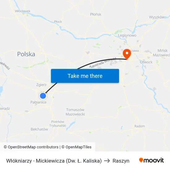 Włókniarzy - Mickiewicza (Dw. Ł. Kaliska) to Raszyn map