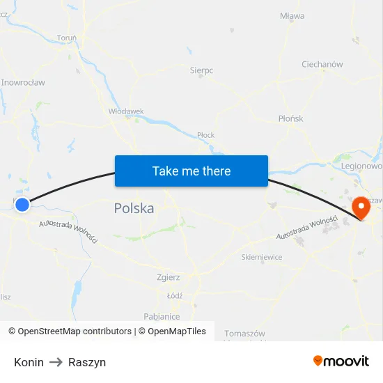 Konin to Raszyn map