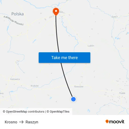 Krosno to Raszyn map