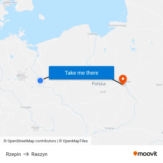 Rzepin to Raszyn map
