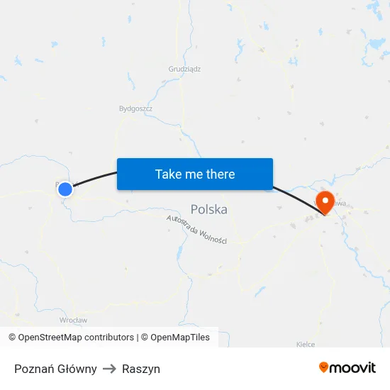 Poznań Główny to Raszyn map
