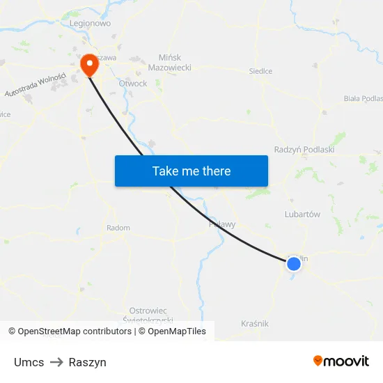 Umcs to Raszyn map