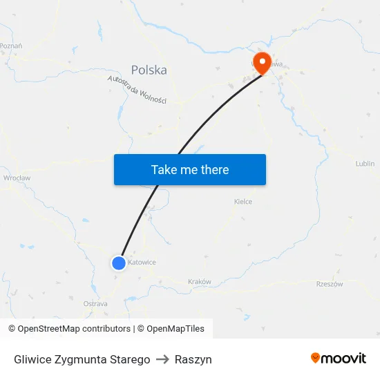 Gliwice Zygmunta Starego to Raszyn map