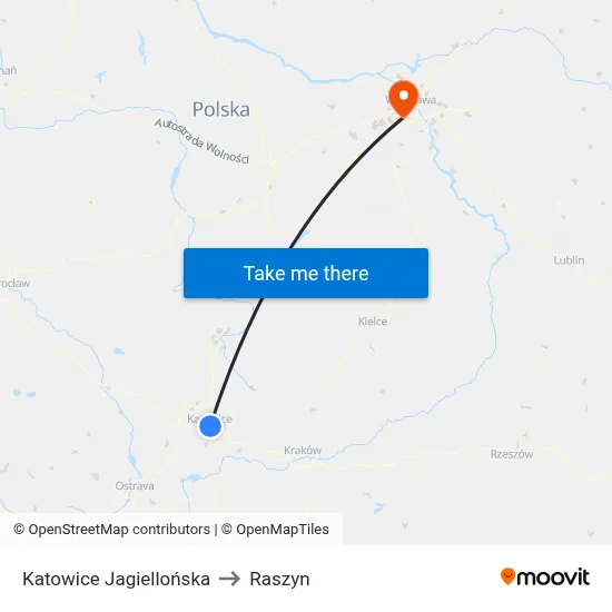 Katowice Jagiellońska to Raszyn map