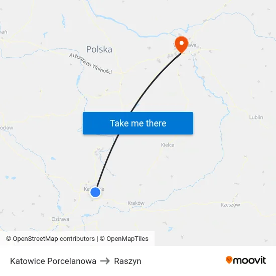 Katowice Porcelanowa to Raszyn map