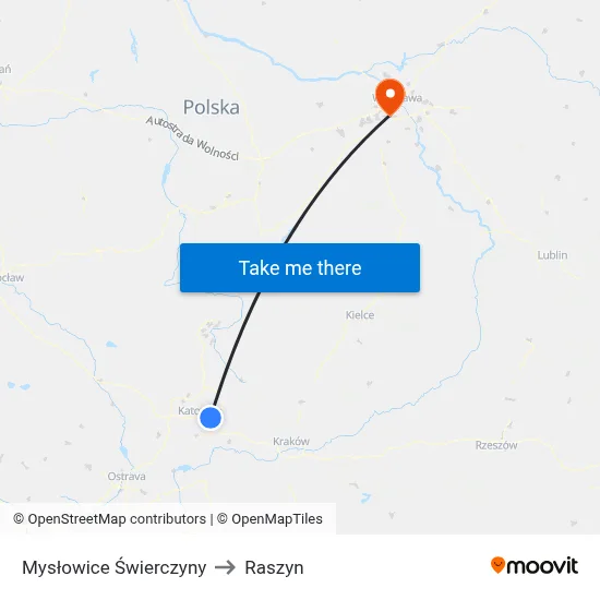Mysłowice Świerczyny to Raszyn map