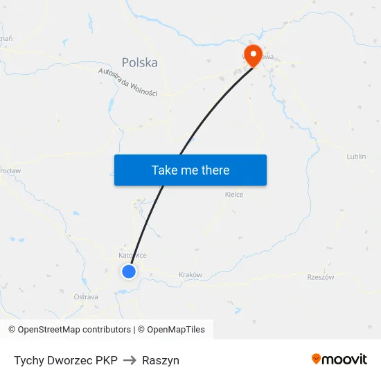 Tychy Dworzec PKP to Raszyn map