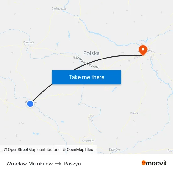 Wrocław Mikołajów to Raszyn map