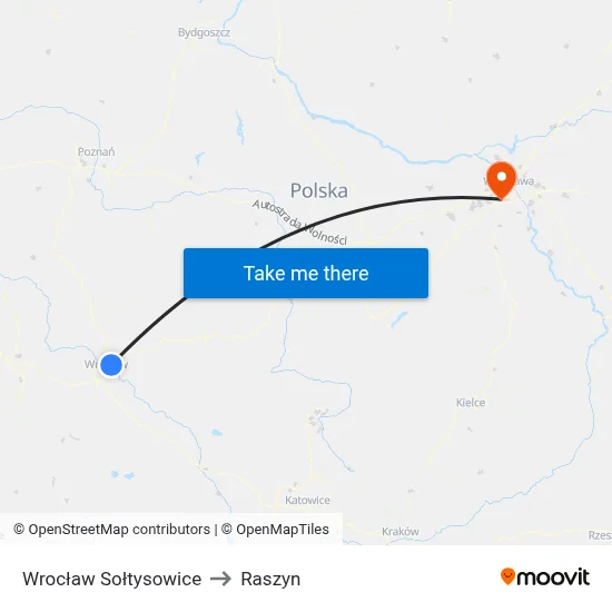 Wrocław Sołtysowice to Raszyn map