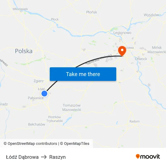 Łódź Dąbrowa to Raszyn map