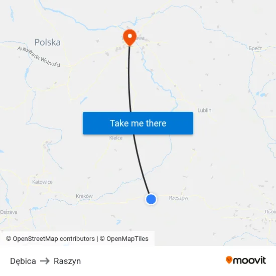 Dębica to Raszyn map