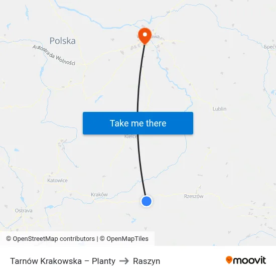 Tarnów Krakowska – Planty to Raszyn map