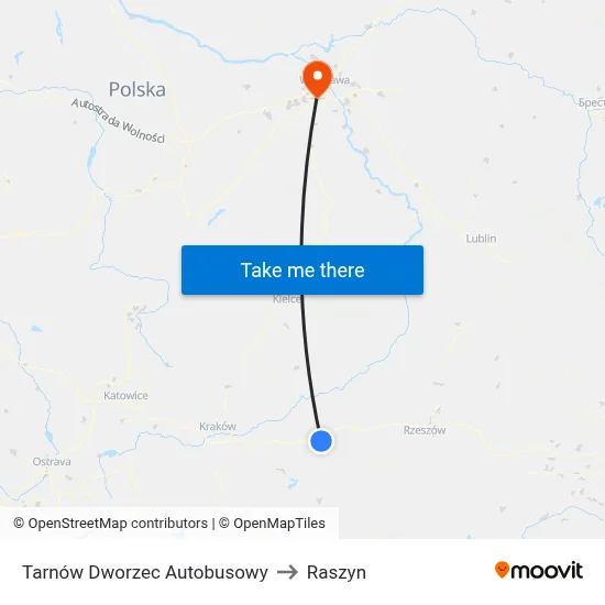 Tarnów Dworzec Autobusowy to Raszyn map