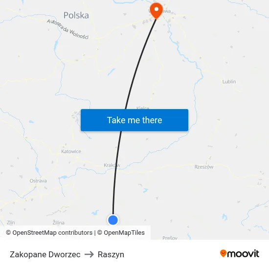 Zakopane Dworzec to Raszyn map