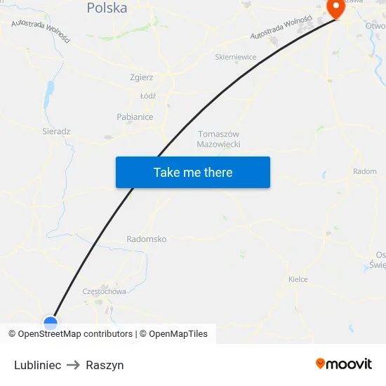 Lubliniec to Raszyn map