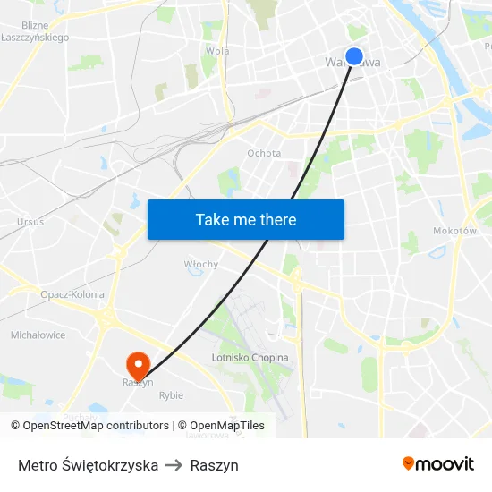 Metro Świętokrzyska to Raszyn map