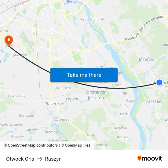 Otwock Orla to Raszyn map