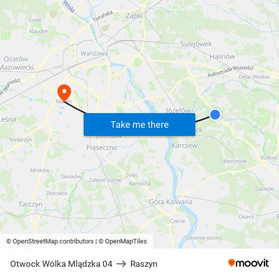 Otwock Wólka Mlądzka to Raszyn map