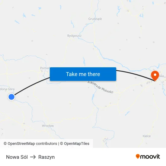 Nowa Sól to Raszyn map