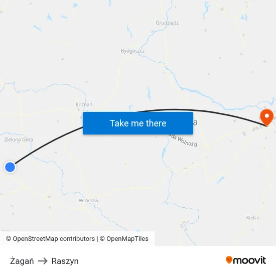 Żagań to Raszyn map