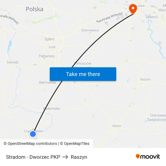 Stradom - Dworzec PKP to Raszyn map