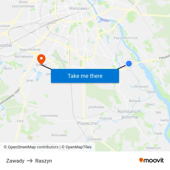 Zawady to Raszyn map
