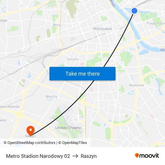 Metro Stadion Narodowy to Raszyn map