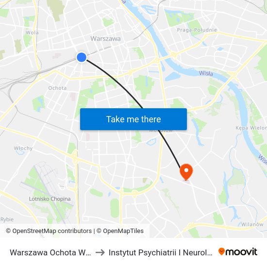 Warszawa Ochota WKD to Instytut Psychiatrii I Neurologii map