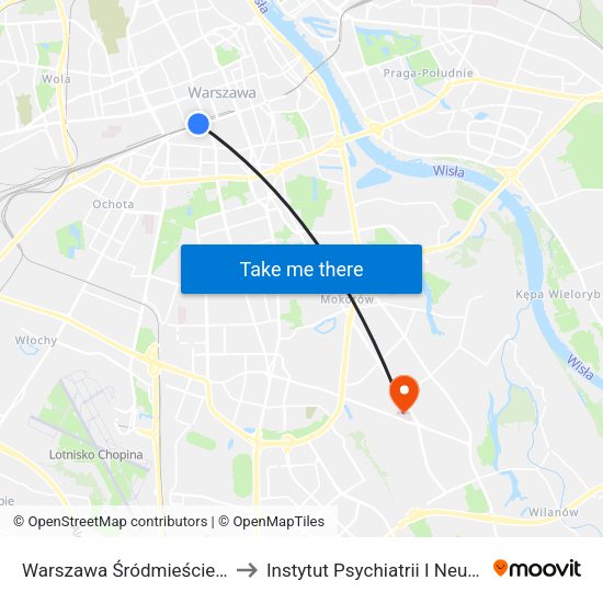 Warszawa Śródmieście WKD to Instytut Psychiatrii I Neurologii map