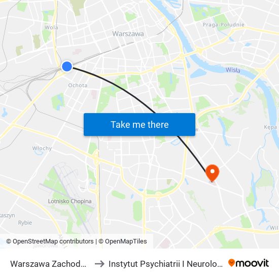 Warszawa Zachodnia to Instytut Psychiatrii I Neurologii map