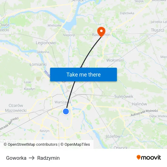 Goworka to Radzymin map